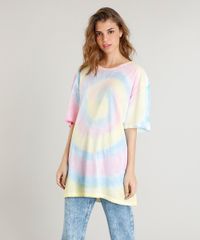 T-shirt-Longa-Feminina-Mindset-Tie-Dye-Estampada-Manga-Curta-Amarelo-Claro-9510064-Amarelo_Claro_1
