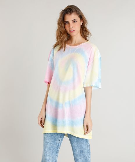 T-shirt-Longa-Feminina-Mindset-Tie-Dye-Estampada-Manga-Curta-Amarelo-Claro-9510064-Amarelo_Claro_1
