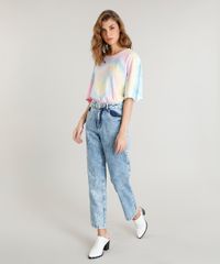 T-shirt-Longa-Feminina-Mindset-Tie-Dye-Estampada-Manga-Curta-Amarelo-Claro-9510064-Amarelo_Claro_3