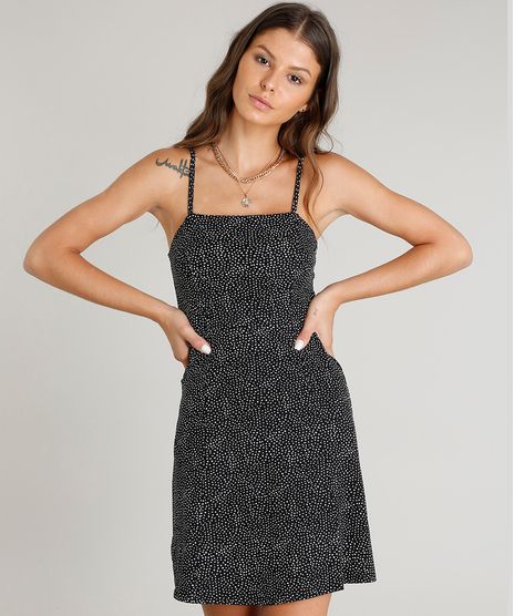 Vestido-Feminino-Curto-Evase-Estampado-de-Poa-Alca-Fina-Preto-9464448-Preto_1
