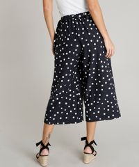 Calca-Pantacourt-Feminina-Estampada-de-Poa-com-Faixa-para-Amarrar-Preta-9447301-Preto_2