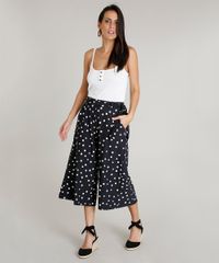 Calca-Pantacourt-Feminina-Estampada-de-Poa-com-Faixa-para-Amarrar-Preta-9447301-Preto_3