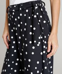 Calca-Pantacourt-Feminina-Estampada-de-Poa-com-Faixa-para-Amarrar-Preta-9447301-Preto_4
