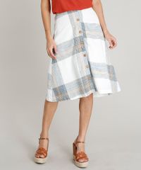 Saia-Feminina-Midi-em-Linho-Estampada-Xadrez-com-Botoes-Off-White-9417231-Off_White_1