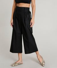 Calca-Pantacourt-Feminina-em-Linho-com-Faixa-para-Amarrar-Preta-9357653-Preto_1