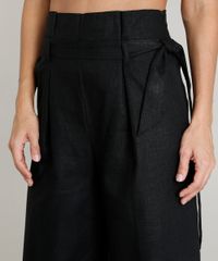 Calca-Pantacourt-Feminina-em-Linho-com-Faixa-para-Amarrar-Preta-9357653-Preto_4