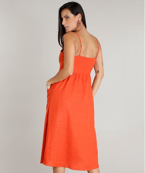vestido de linho laranja