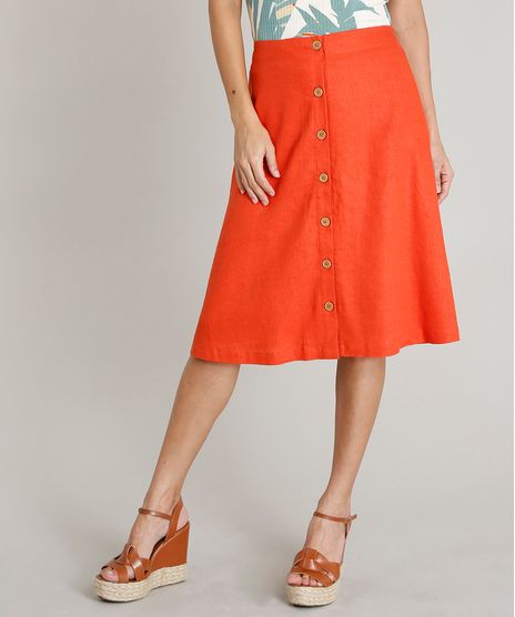 Saia-Feminina-Midi-em-Linho-com-Botoes-Laranja-9417232-Laranja_1