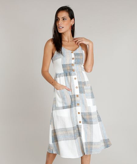 Vestido-Feminino-Midi-em-Linho-Estampado-Xadrez-com-Botoes-e-Bolsos-Off-White-9361315-Off_White_1