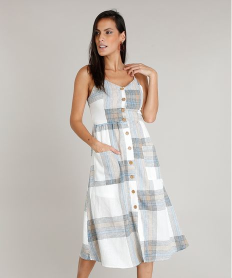Vestido-Feminino-Midi-em-Linho-Estampado-Xadrez-com-Botoes-e-Bolsos-Off-White-9361315-Off_White_1