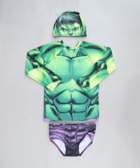 Conjunto-Infantil-Hulk-de-Camiseta-de-Praia---Sunga---Touca-com-Protecao-UV50--Verde-9430865-Verde_1