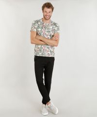 Camiseta-Masculina-Slim-Fit-Estampada-de-Folhagem-Manga-Curta-Gola-Careca-Branca-9391415-Branco_3