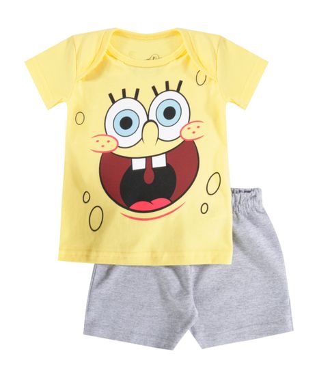 Conjunto-de-Camiseta-Amarela---Bermuda-Bob-Esponja-Cinza-Mescla-8378628-Cinza_Mescla_1