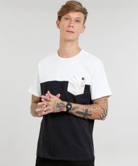 Camiseta-Masculina-com-Bolso-Estampado-de-Folhagem-Manga-Curta-Gola-Careca-Preta-Preta-9125862-Preto_1