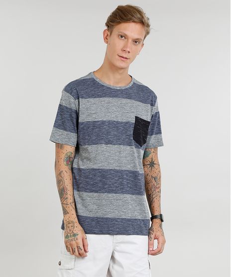 Camiseta-Masculina-Listrada-com-Bolso-Manga-Curta-Gola-Careca-Cinza-Mescla-9435002-Cinza_Mescla_1