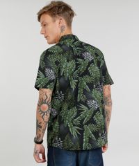Camisa-Masculina-Estampada-de-Folhagem-com-Bolso-Manga-Curta-Preta-9367428-Preto_2