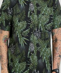 Camisa-Masculina-Estampada-de-Folhagem-com-Bolso-Manga-Curta-Preta-9367428-Preto_4
