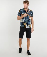 Camisa-Masculina-Estampada-de-Folhagem-Manga-Curta-Preta-9417128-Preto_3
