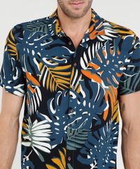 Camisa-Masculina-Estampada-de-Folhagem-Manga-Curta-Preta-9417128-Preto_4