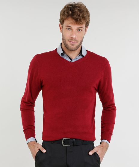 Sueter-Masculino-Basico-em-Trico-Gola-V-Vinho-9345315-Vinho_1