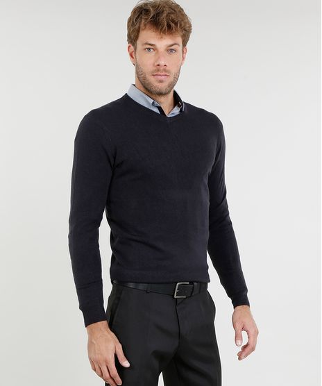 Sueter-Masculino-Basico-em-Trico-Gola-V-Azul-Marinho-9345315-Azul_Marinho_1