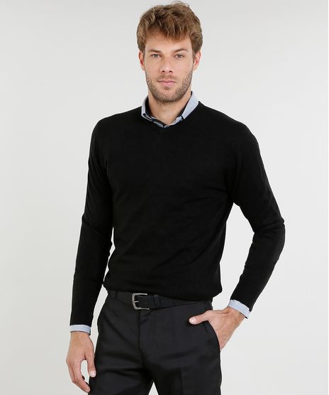Sueter-Masculino-Basico-em-Trico-Gola-V-Preto-9345315-Preto_1