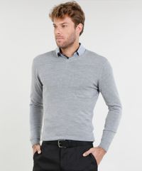 Sueter-Masculino-Basico-em-Trico-Gola-V-Cinza-Mescla-9345315-Cinza_Mescla_1
