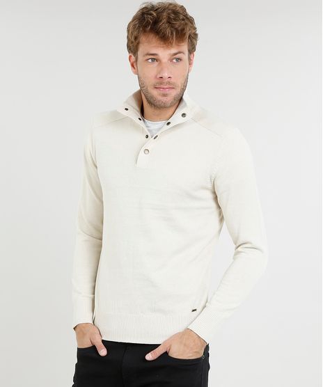 Sueter-Masculino-em-Trico-com-Botoes-Manga-Longa-Bege-Claro-8850256-Bege_Claro_1