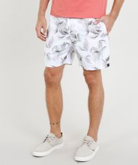 Short-Masculino-Estampado-de-Folhagem-com-Bolsos-Branco-9439738-Branco_1