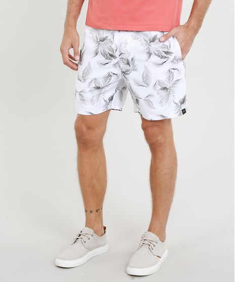 Short-Masculino-Estampado-de-Folhagem-com-Bolsos-Branco-9439738-Branco_1