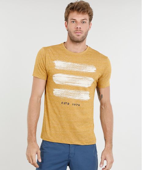 Camiseta-Masculina-com-Estampa-e-Bordado-Manga-Curta-Gola-Careca-Mostarda-9455932-Mostarda_1