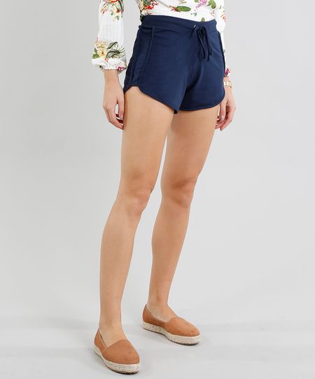 Short Feminino Running Esportivo Básico em Moletom Azul Marinho Menor preço em Short Feminino Running Esportivo Básico em Moletom Azul Marinho