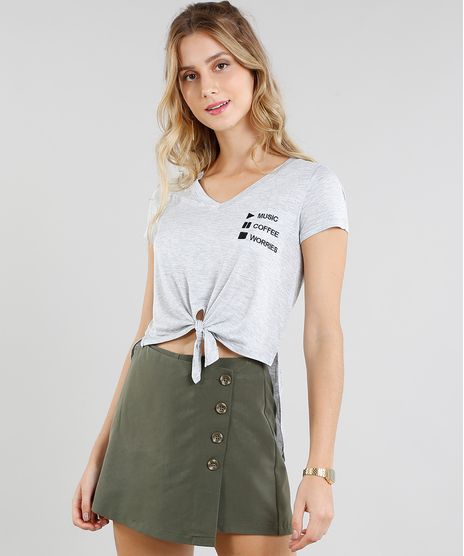 Blusa-Feminina--Music-Coffee-Worries--com-No-Manga-Curta-Decote-V-Cinza-Mescla-Claro-9424911-Cinza_Mescla_Claro_1