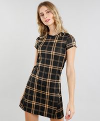 Vestido-Feminino-Curto-Estampado-Xadrez-Manga-Curta-Preto-9464745-Preto_1