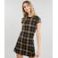 Vestido-Feminino-Curto-Estampado-Xadrez-Manga-Curta-Preto-9464745-Preto_1
