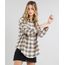 Camisa-Feminina-Oversized-em-Flanela-Estampada-Xadrez-Manga-Longa-Bege-Claro-9364273-Bege_Claro_1