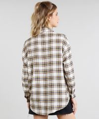 Camisa-Feminina-Oversized-em-Flanela-Estampada-Xadrez-Manga-Longa-Bege-Claro-9364273-Bege_Claro_2