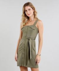 Vestido-Feminino-Curto-com-Botoes-e-Faixa-para-Amarrar-Verde-Militar-9366628-Verde_Militar_1