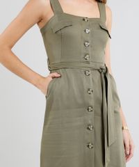Vestido-Feminino-Curto-com-Botoes-e-Faixa-para-Amarrar-Verde-Militar-9366628-Verde_Militar_4