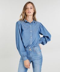 Camisa-Jeans-Feminina-Mindset-Western-Manga-Bufante-Azul-Medio-9514188-Azul_Medio_1