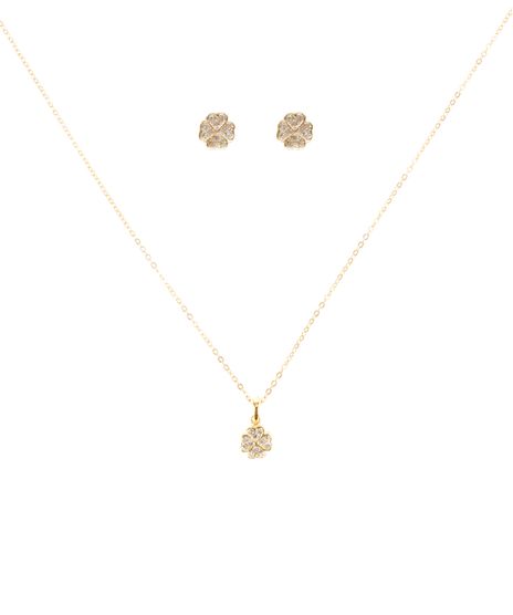 Kit-de-Colar---Par-de-Brincos-Trevo-de-Quatro-Folhas-Dourado-8349269-Dourado_1