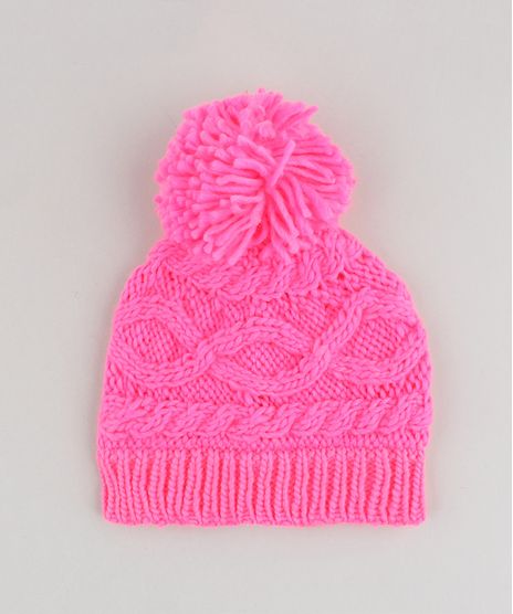 Gorro-Infantil-em-Trico-com-Pompom-Rosa-Neon-9358520-Rosa_Neon_1