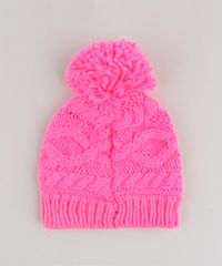 Gorro-Infantil-em-Trico-com-Pompom-Rosa-Neon-9358520-Rosa_Neon_2