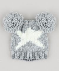 Gorro-Infantil-Estrela-em-Trico-com-Lurex-e-Pompons-Cinza-9358519-Cinza_1