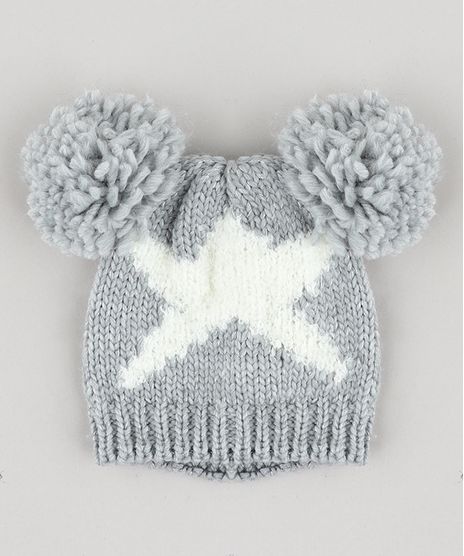 Gorro-Infantil-Estrela-em-Trico-com-Lurex-e-Pompons-Cinza-9358519-Cinza_1