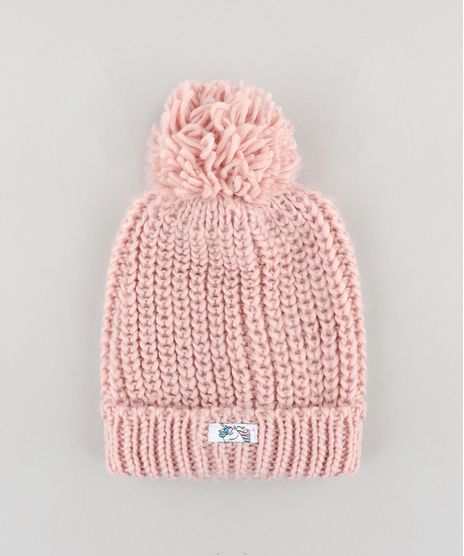 Gorro-Infantil-em-Trico-com-Pompom-Rose-9358518-Rose_1