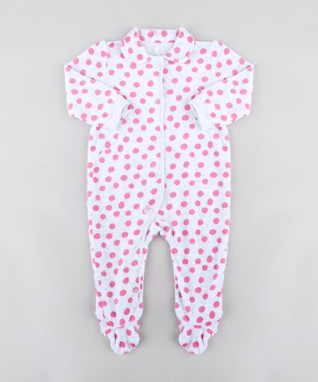 Macacão Infantil Estampado de Poá em Plush Manga Longa Cinza Mescla Claro Menor preço em Macacão Infantil Estampado de Poá em Plush Manga Longa Cinza Mescla Claro