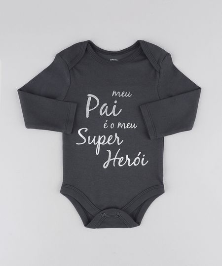 Body Infantil "Meu Super Herói" Manga Longa Decote Redondo Preto Menor preço em Body Infantil "Meu Super Herói" Manga Longa Decote Redondo Preto