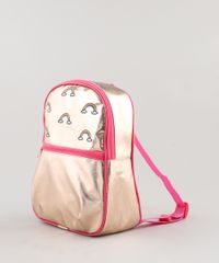 Mochila-Infantil-Metalizada-com-Bordado-de-Arco-Iris-e-Bolso-Dourada-9440428-Dourado_2