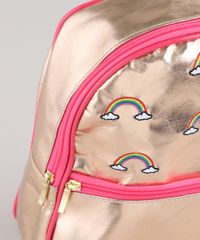 Mochila-Infantil-Metalizada-com-Bordado-de-Arco-Iris-e-Bolso-Dourada-9440428-Dourado_4